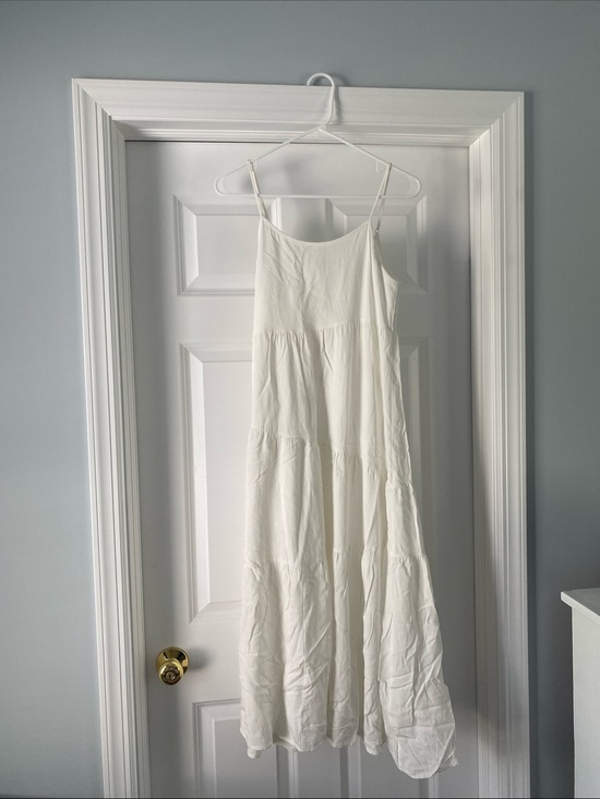 anrabess Dresses & Skirts - Women's White Tiered Maxi Slip Dress with Spaghetti Straps